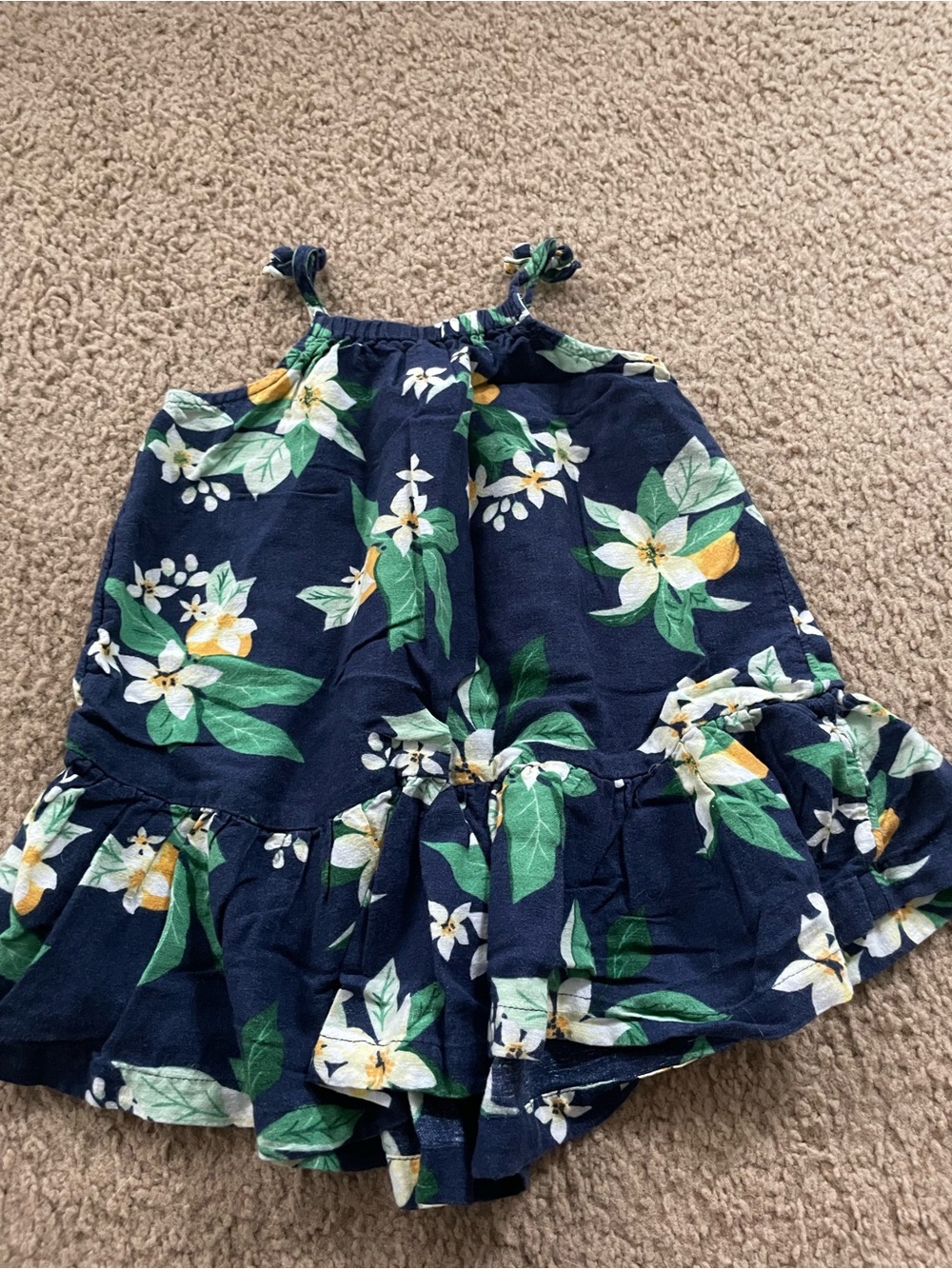Old Navy Navy Floral Ruffle Sundress with Green & Yellow Accents